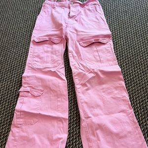 wide legged pink cargo pants
